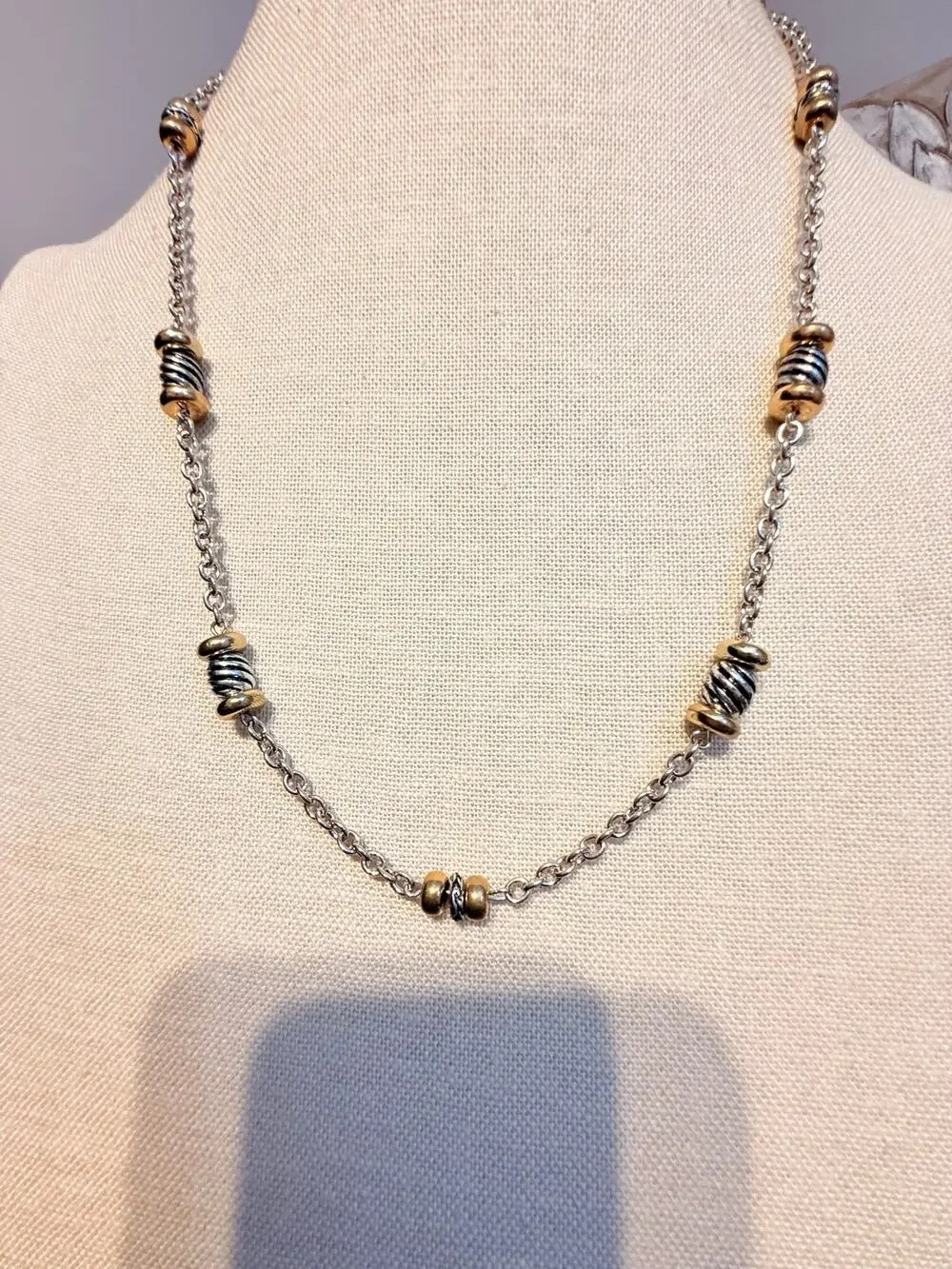 Vintage 34” Two Tone Station Bead Necklace
